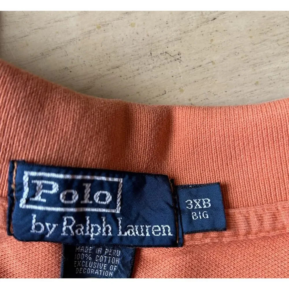 Lot 2 Polo Ralph Lauren Solid Short Sleeve Polo Shirts 3XL/BIG Y2K Orange Yellow